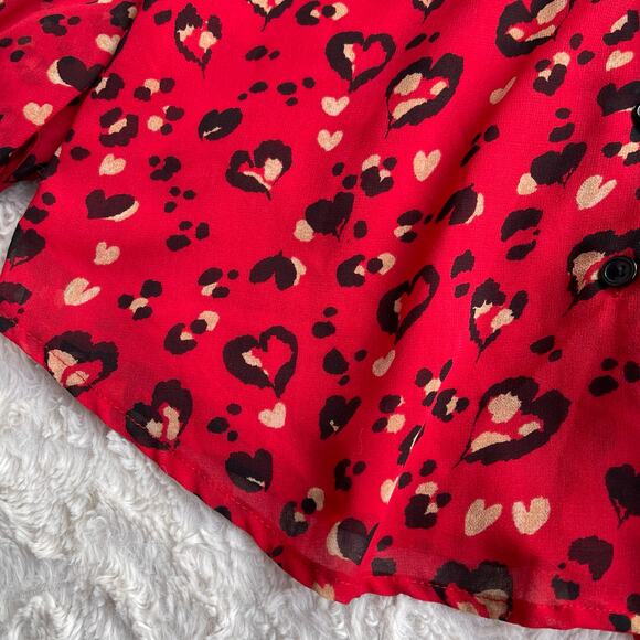 Chico’s heart animal leopard print blouse‎ tie neck bow balloon sleeve red black - Picture 8 of 17